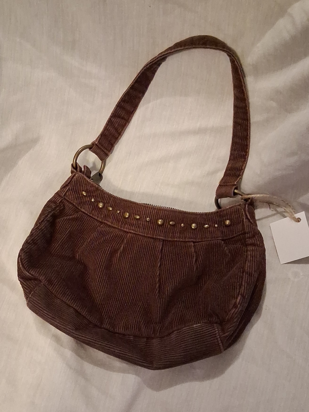 Aeropostale Brown Corduroy Shoulder Bag with Stud Accents